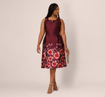 Plus Size Sleeveless Floral Border Jacquard Midi Dress In Plum Multi 2