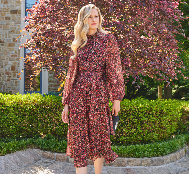 Adrianna Papell Floral Chiffon Midi Dress