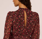 Long Sleeve Ditsy Floral Chiffon Midi Dress In Black Multi 5