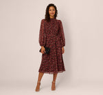 Long Sleeve Ditsy Floral Chiffon Midi Dress In Black Multi 2