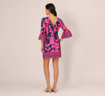 Bell Sleeve Floral Twill Short Dress In Navy Multi 5