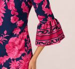 Bell Sleeve Floral Twill Short Dress In Navy Multi 3