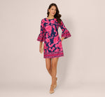Bell Sleeve Floral Twill Short Dress In Navy Multi 1