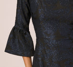 Three Quarter Bell Sleeve Short Jacquard Dress In Navy Black 4