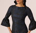 Three Quarter Bell Sleeve Short Jacquard Dress In Navy Black 5