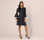 Three Quarter Bell Sleeve Short Jacquard Dress In Navy Black 2