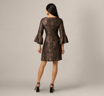 Three Quarter Bell Sleeve Short Jacquard Dress In Black Bronze 5