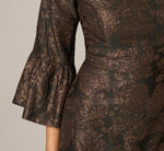 Three Quarter Bell Sleeve Short Jacquard Dress In Black Bronze 3