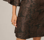 Three Quarter Bell Sleeve Short Jacquard Dress In Black Bronze 4
