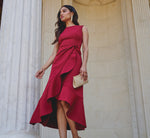 Sleeveless Flounce High Low Midi Dress In Crimson 1