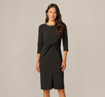 Three Quarter Sleeve Beaded Collar Sheath Dress In Black 2