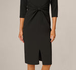 Three Quarter Sleeve Beaded Collar Sheath Dress In Black 3