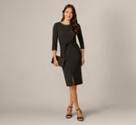Three Quarter Sleeve Beaded Collar Sheath Dress In Black 1