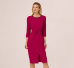 Three Quarter Sleeve Beaded Collar Sheath Dress In Berry 2