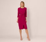 Three Quarter Sleeve Beaded Collar Sheath Dress In Berry 7