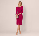 Three Quarter Sleeve Beaded Collar Sheath Dress In Berry 1
