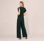 Flutter Sleeve Faux Wrap Jumpsuit In Dark Green 5