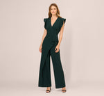 Flutter Sleeve Faux Wrap Jumpsuit In Dark Green 2