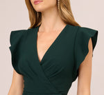 Flutter Sleeve Faux Wrap Jumpsuit In Dark Green 3