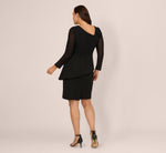 Plus Size Long Sleeve Asymmetrical Peplum Sheath Dress In Black 5