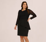 Plus Size Long Sleeve Asymmetrical Peplum Sheath Dress In Black 2