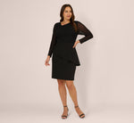 Plus Size Long Sleeve Asymmetrical Peplum Sheath Dress In Black 7
