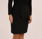 Plus Size Long Sleeve Asymmetrical Peplum Sheath Dress In Black 4