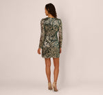 Long Sleeve Metallic Sheath Dress In Green Gold 6