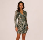 Long Sleeve Metallic Sheath Dress In Green Gold 3