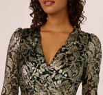 Long Sleeve Metallic Sheath Dress In Green Gold 4