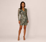 Long Sleeve Metallic Sheath Dress In Green Gold 8