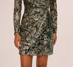 Long Sleeve Metallic Sheath Dress In Green Gold 5