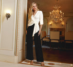 Three Quarter Sleeve Draped Combo Jumpsuit In Ivory Black 1