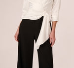 Three Quarter Sleeve Draped Combo Jumpsuit In Ivory Black 5