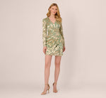Long Sleeve Foil Short Wrap Dress In Sage Gold 7