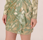 Long Sleeve Foil Short Wrap Dress In Sage Gold 4