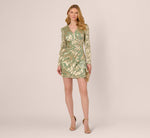 Long Sleeve Foil Short Wrap Dress In Sage Gold 1