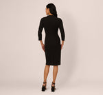 Three Quarter Sleeve Floral Applique Sheath Dress In Black 6