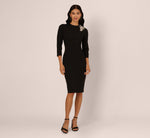 Three Quarter Sleeve Floral Applique Sheath Dress In Black 3