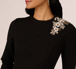 Three Quarter Sleeve Floral Applique Sheath Dress In Black 4