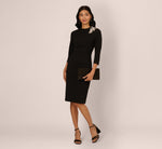 Three Quarter Sleeve Floral Applique Sheath Dress In Black 2