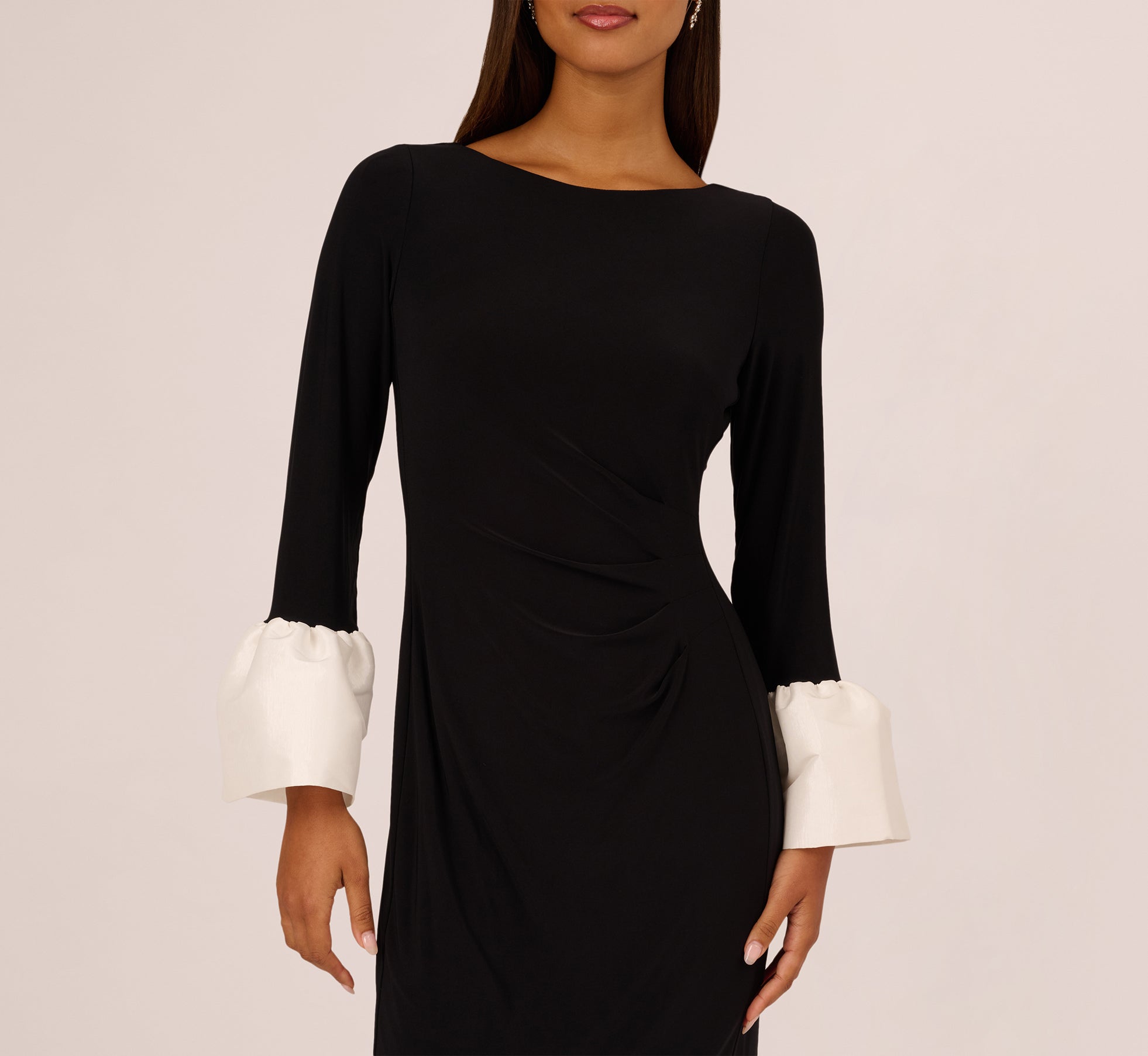 Bell Sleeve Jersey Sheath Dress In Black - Adrianna Papell