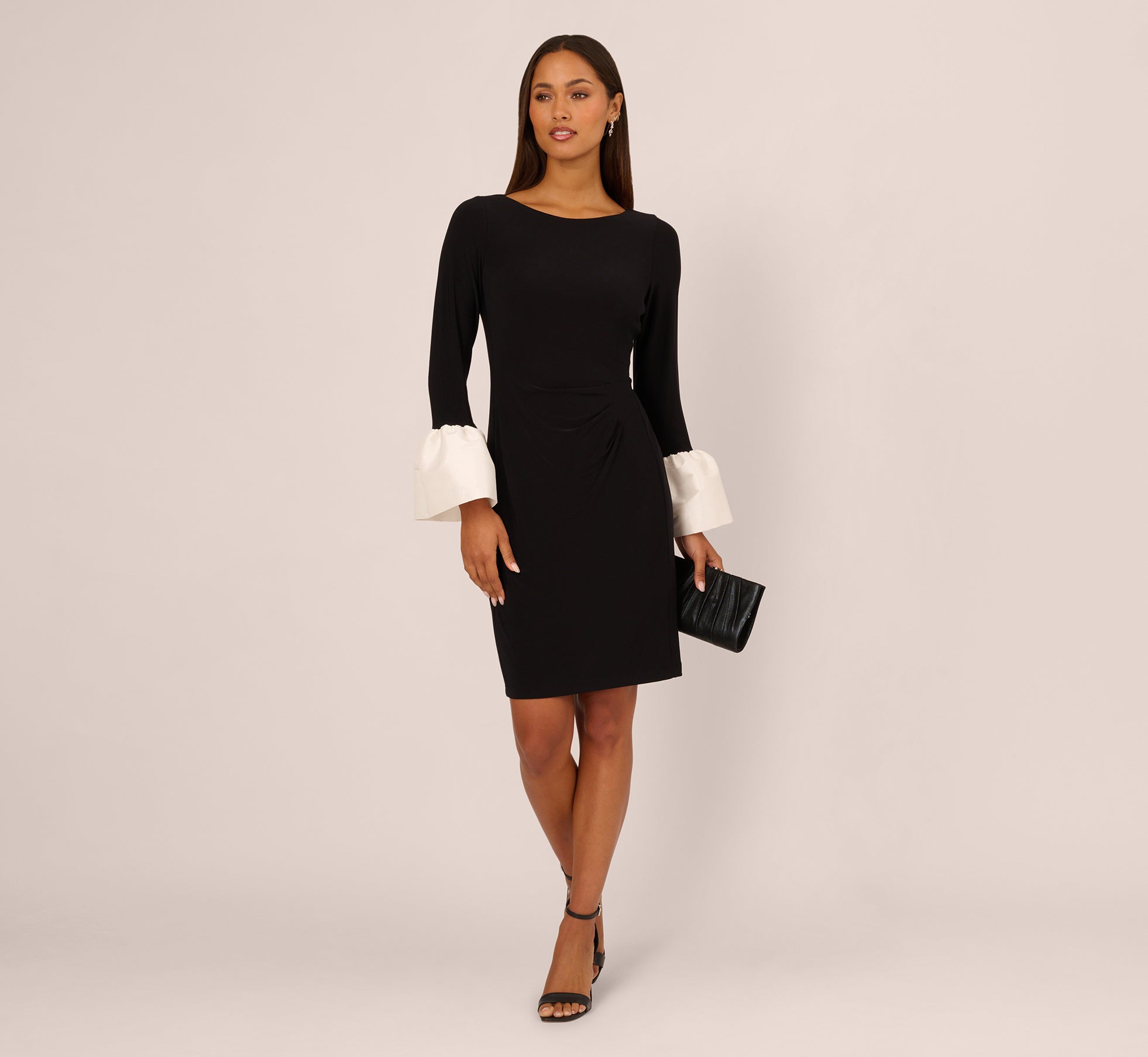 Black Bell Sleeve Jersey Sheath Dress - Adrianna Papell Black Bell Sleeve Jersey Sheath Dress - Adrianna Papell