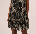 Foil Floral Trapeze Halter Dress In Black Gold 3