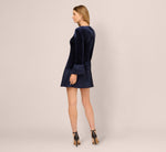 Long Sleeve Drop Waist Velvet Taffeta Dress In Midnight 6