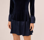 Long Sleeve Drop Waist Velvet Taffeta Dress In Midnight 4