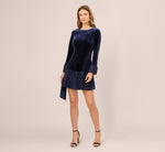 Long Sleeve Drop Waist Velvet Taffeta Dress In Midnight 2
