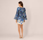 Bell Sleeve Floral Short Sheath Dress In Navy Multi 6