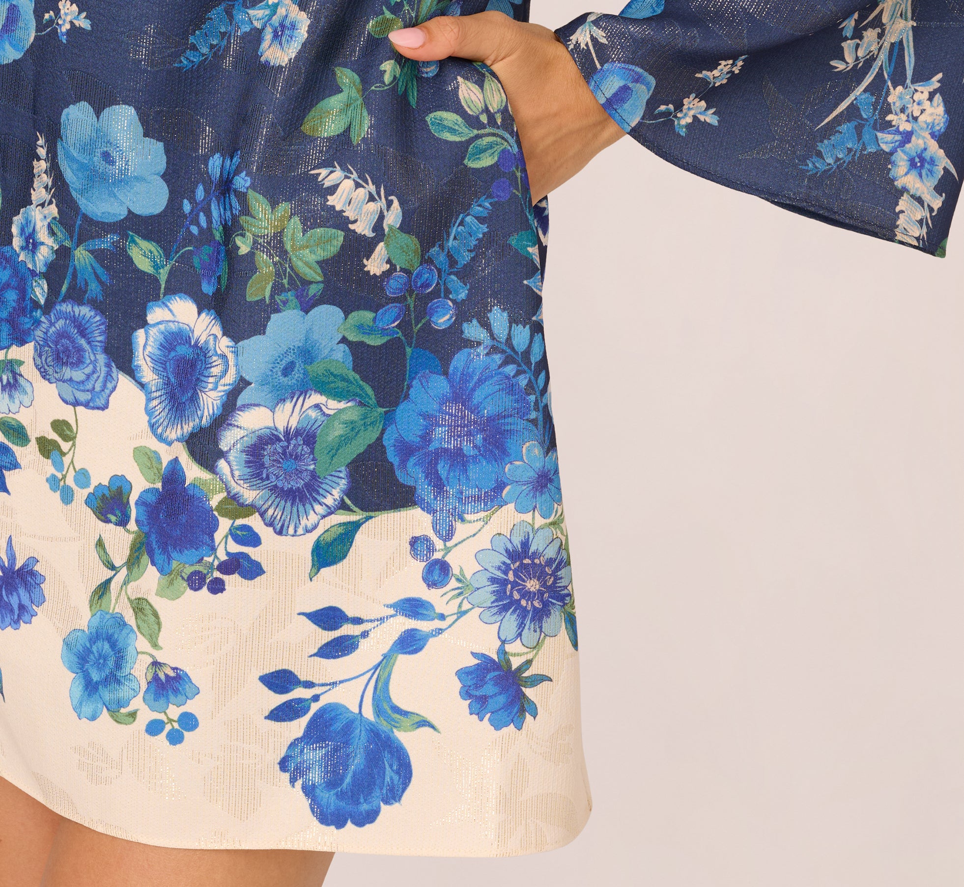 Multi Colored Bell Sleeve Floral Short Sheath Dress - Adrianna Papell Multi Colored Bell Sleeve Floral Short Sheath Dress - Adrianna Papell