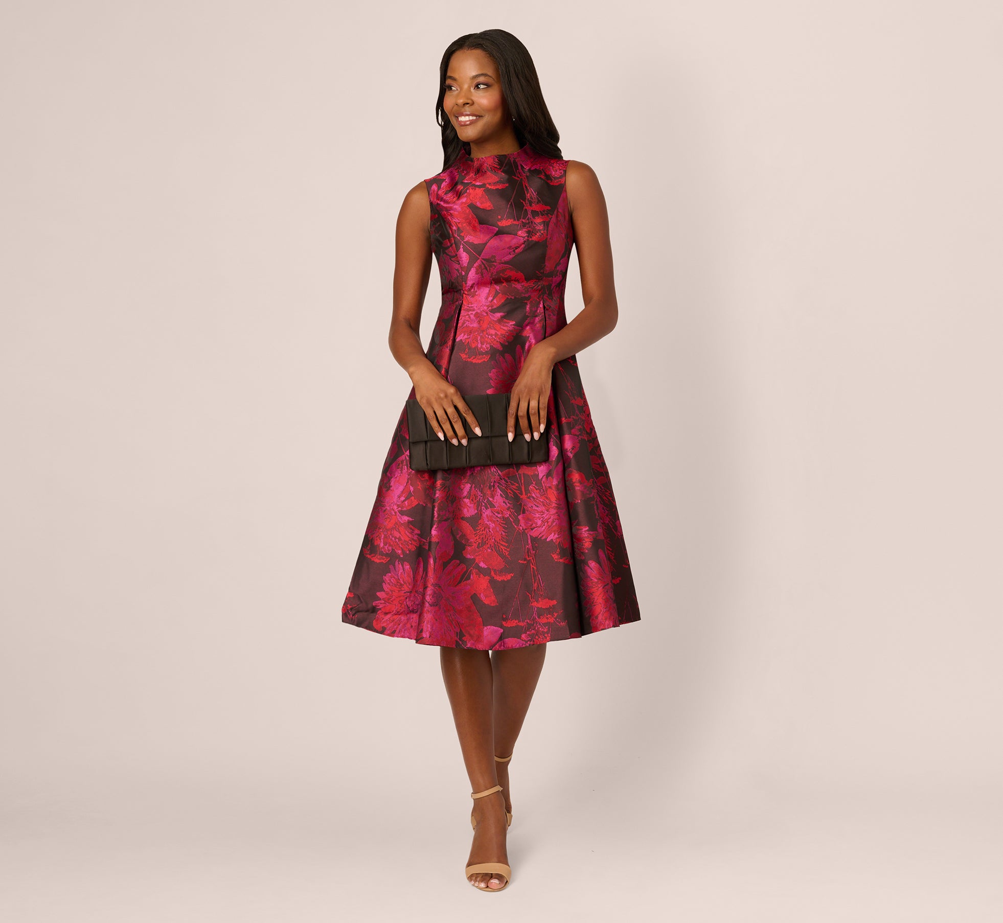 Sleeveless Chrysanthemum Floral Jacquard Midi Dress In Pink Multi 1